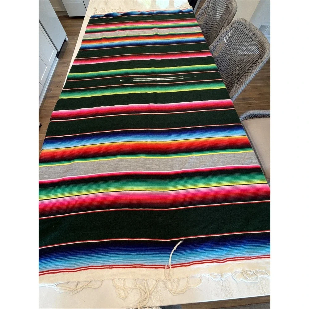 Vintage Authentic Mexican Handwoven Serape Blanket 44